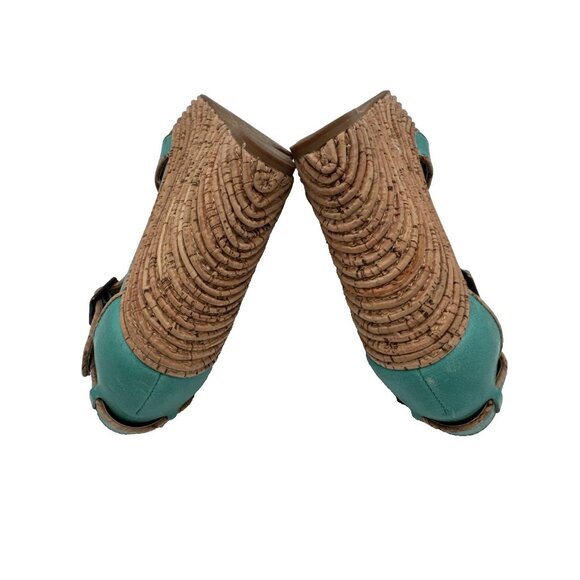Miz Mooz Kenya Platform Leather Wedge Heel Peep Toe Sandals size 7.5 Cork - Picture 14 of 16